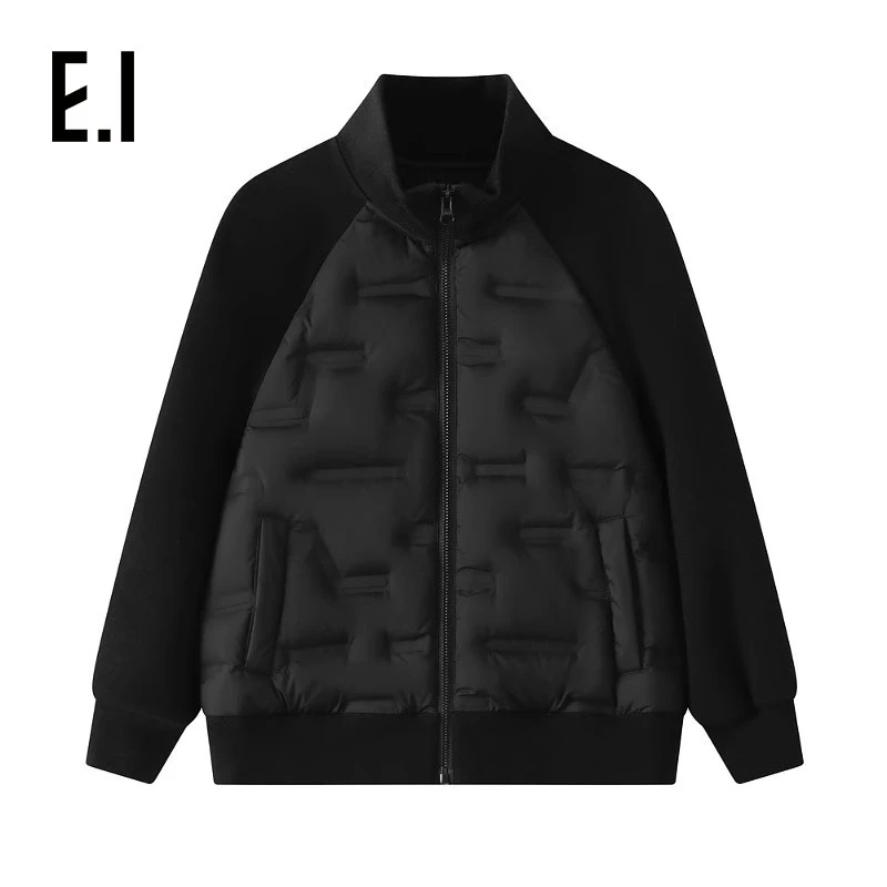 【轻薄款】E.I童装儿童轻薄羽绒服黑色棒球领拼接外套D8234650853