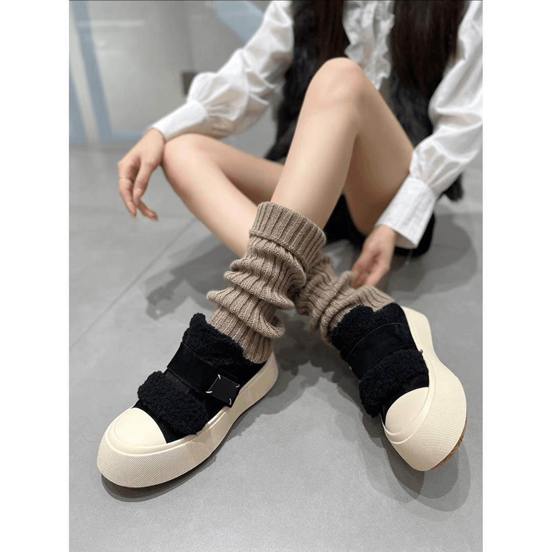 真皮毛口厚底加绒休闲鞋女2023年冬季新款保暖魔术贴舒适百搭板鞋