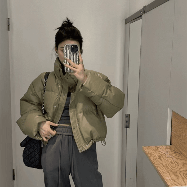 免洗羽绒服女短款2023新款韩版宽松立领面包服小个百搭子外套潮