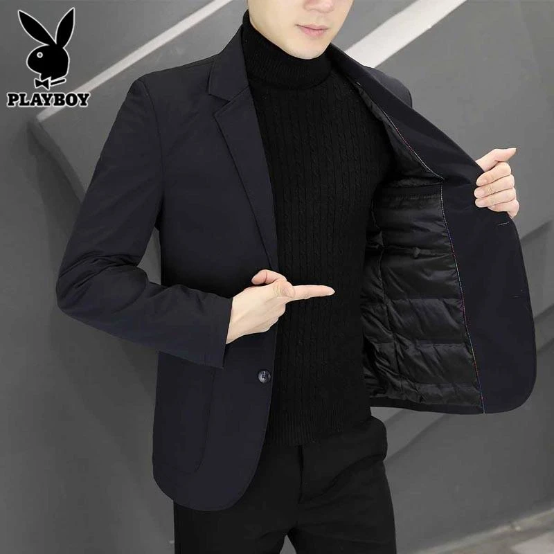 花花公子轻薄羽绒服男士商务西装外套冬季新款休闲短款防寒西服男