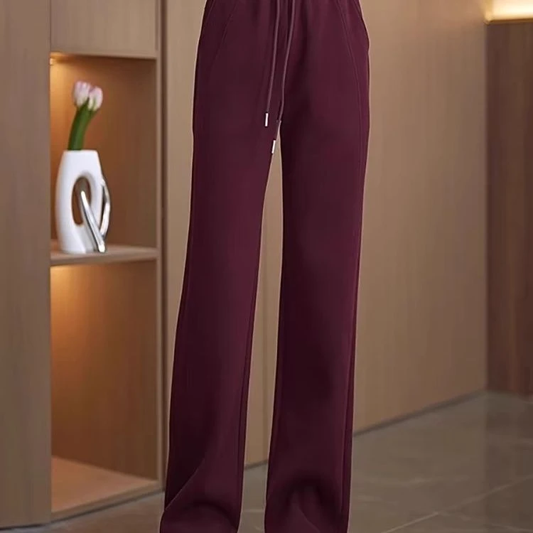 安可拉红窄版阔裤2024宽松新款高腰休闲秋冬显瘦垂感加绒女士长裤