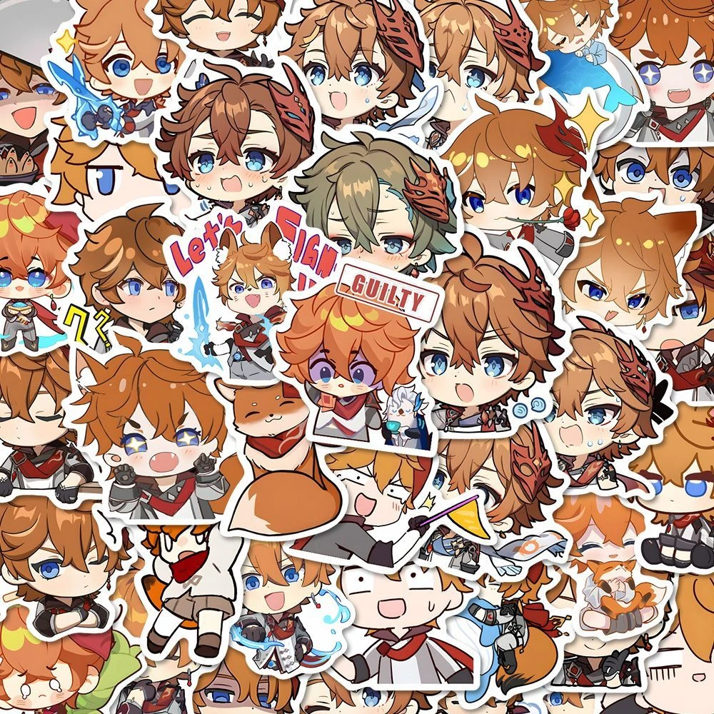 63张新款原神达达利亚Q版贴纸ins高颜值可爱萌系公子diy贴画防水