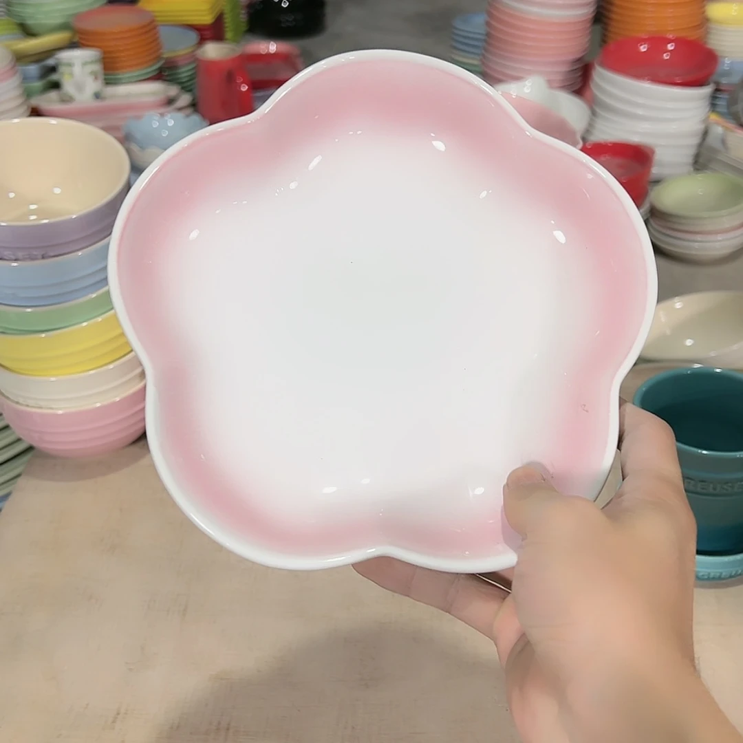 【闪购商品】陶瓷 瑕疵 大梅花深盘 粉白