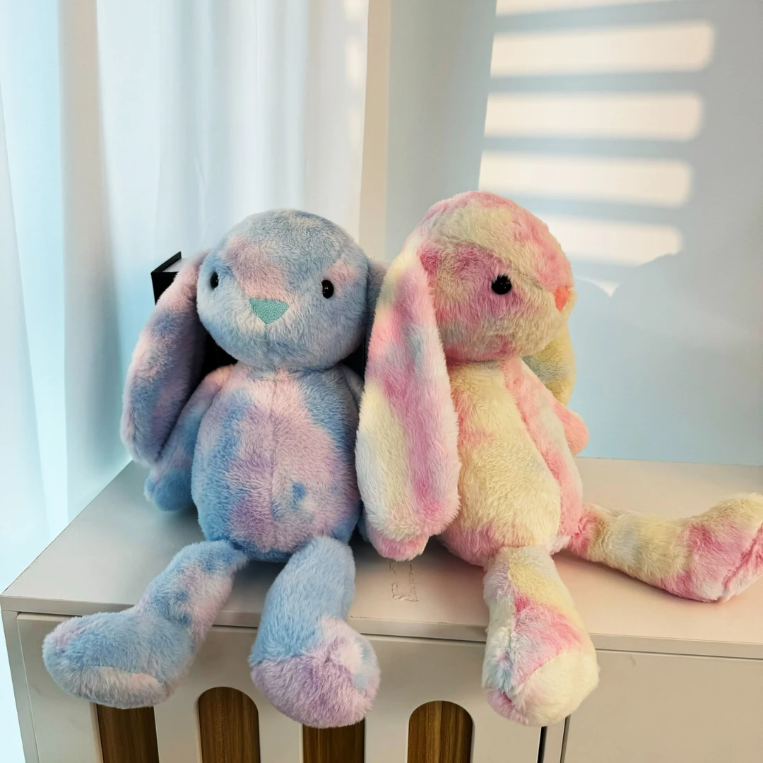 彩虹兔可爱毛绒公仔玩偶玩具兔子抱枕布娃娃陪睡安抚公仔扎染