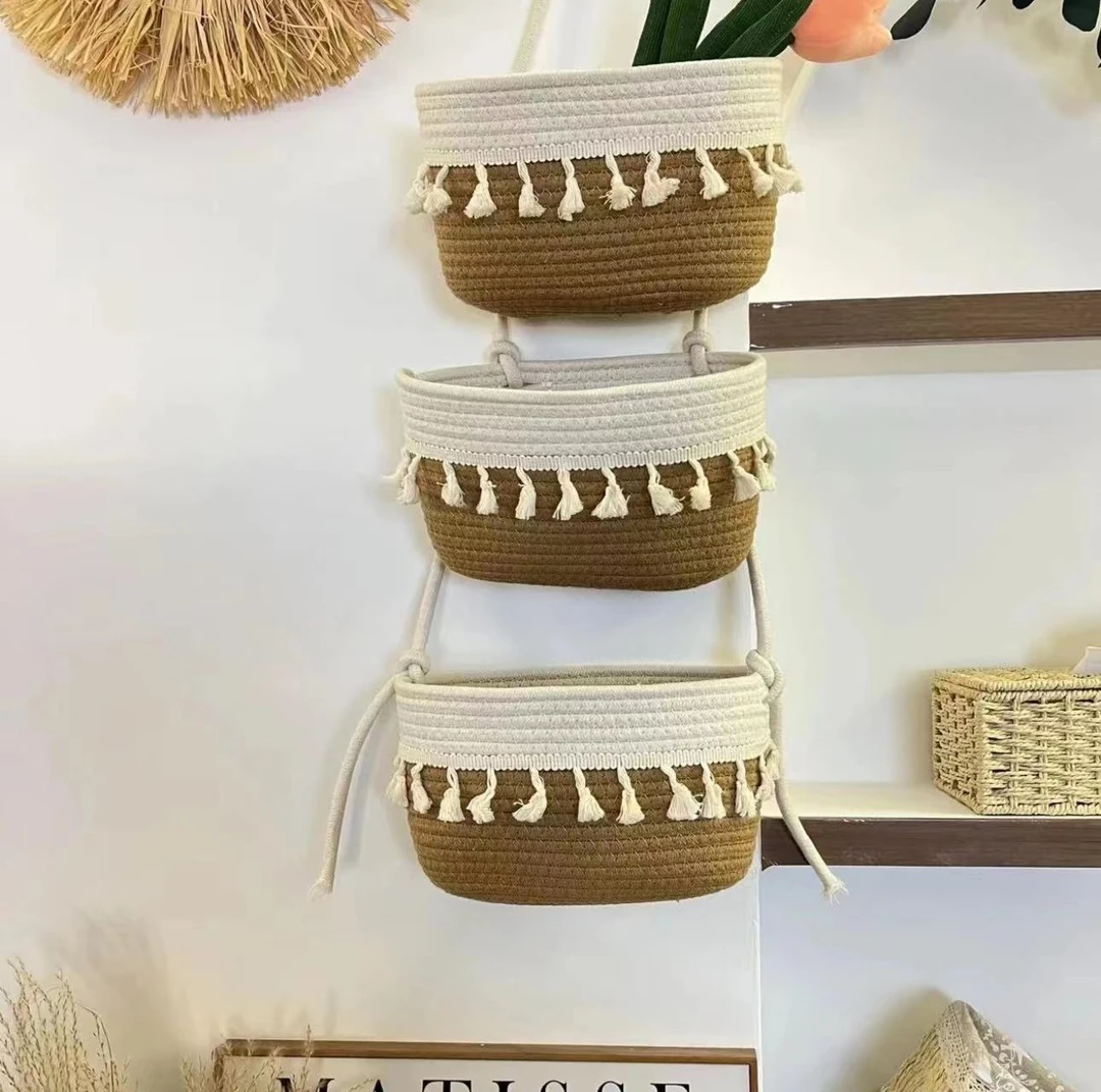 流苏款收纳盒美拉德创意储物墙挂式手工家用