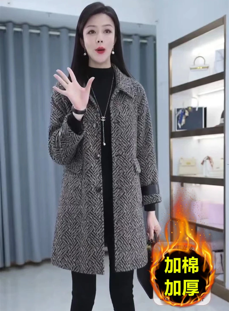 【加绒】毛呢外套女中长款2023新款加厚呢大衣中长款显瘦大衣外套女