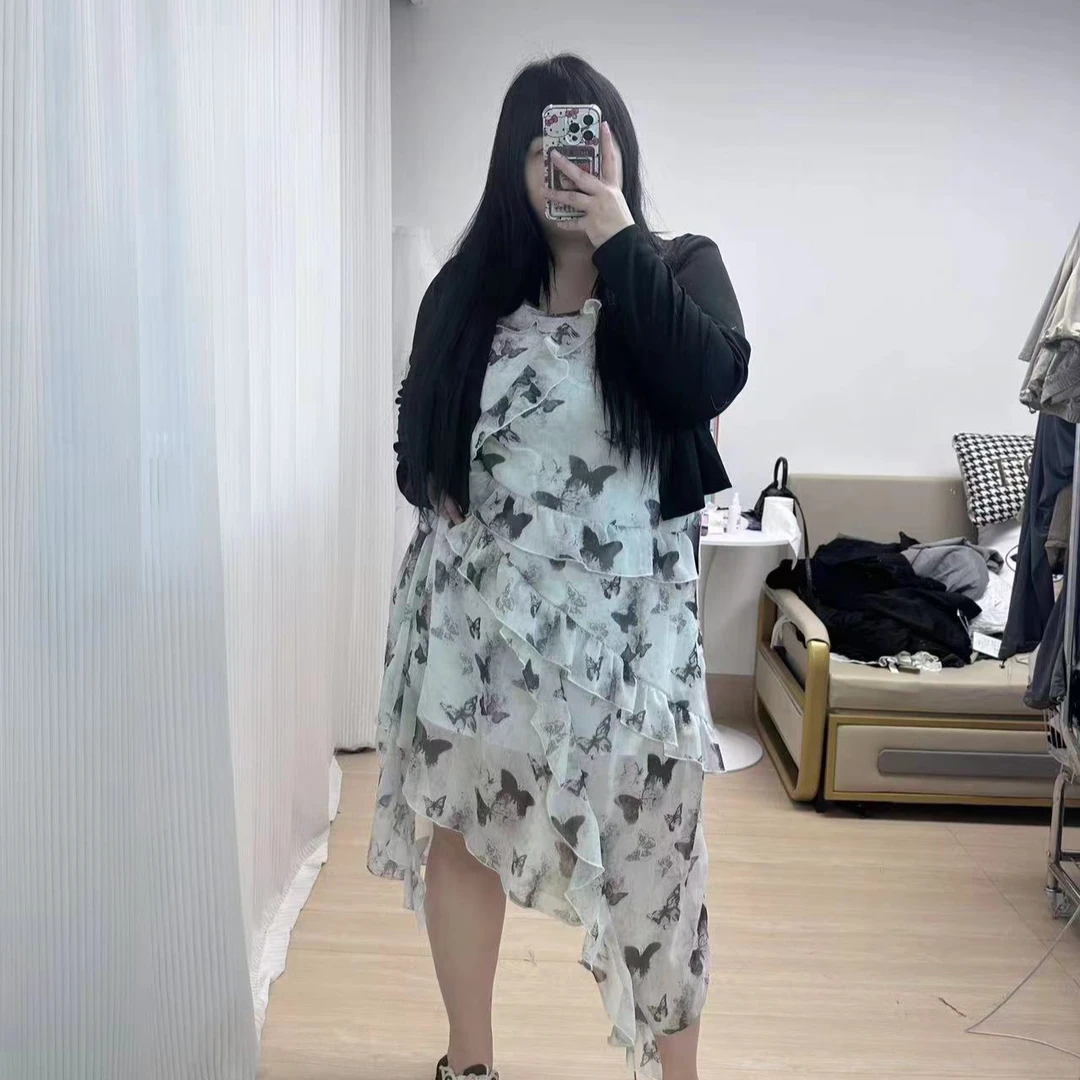 【大码纯欲辣妹儿】大码蝴蝶吊带连衣裙套装