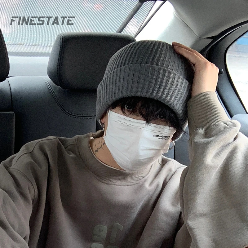 FINESTATE纯色帽子男士冬季大头围针织帽毛线帽秋冬保暖冷帽男款
