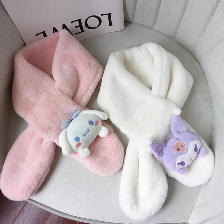 2023新款卡通可爱仿兔毛少女围巾男女童冬季加厚毛绒围脖宝宝脖套