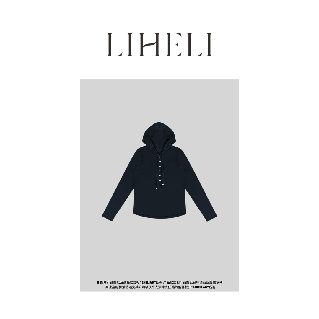 宝儿家-「贝母扣连帽针织衫」显瘦时尚潮流宽松休闲百搭针织罩衫