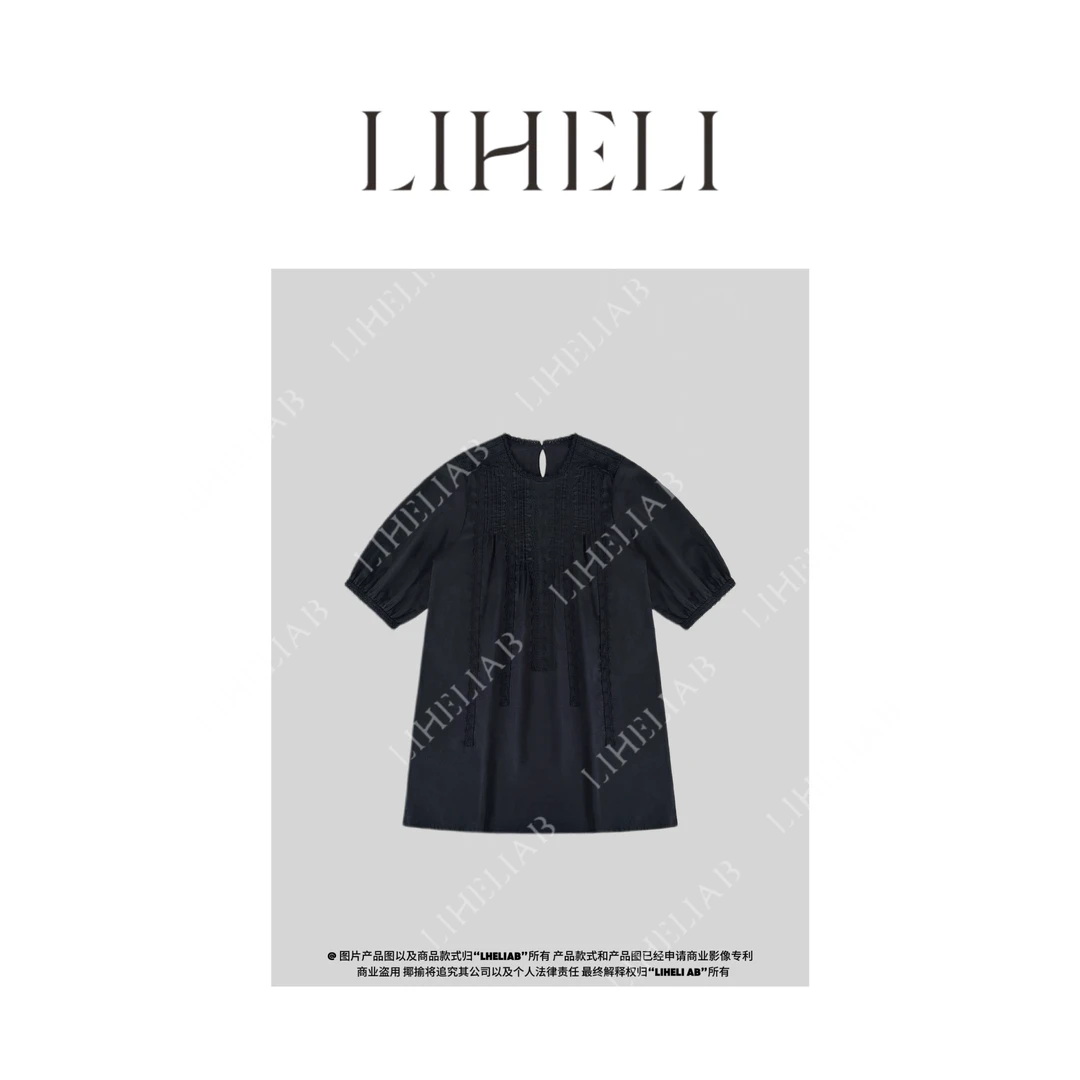 宝儿家-「蕾丝花边连衣裙」夏季显瘦休闲气质时尚法式宽松连衣裙