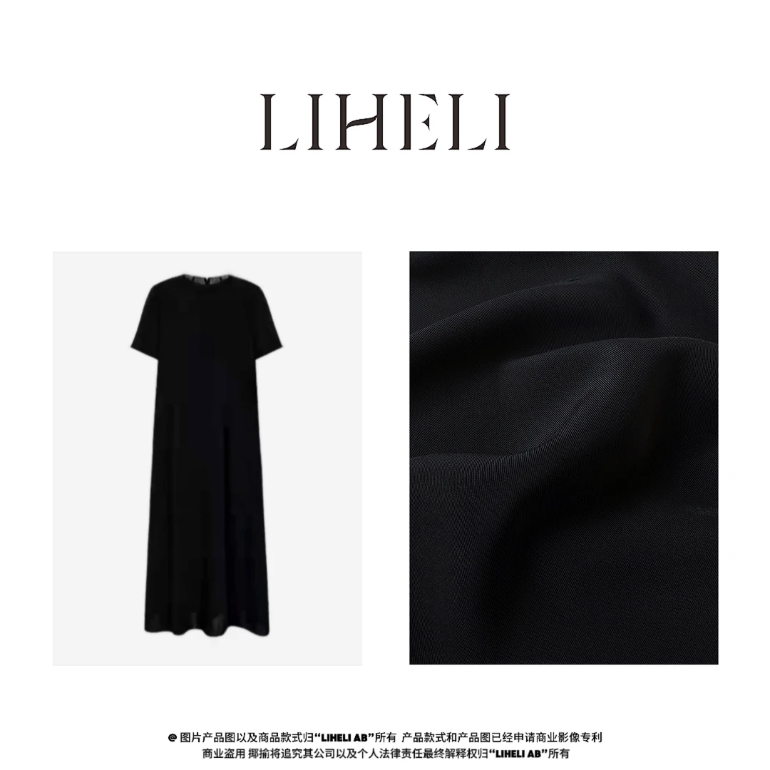 宝儿家-「巴黎夜曲大摆裙」24新休闲圆领气质宽松显瘦连衣大摆裙