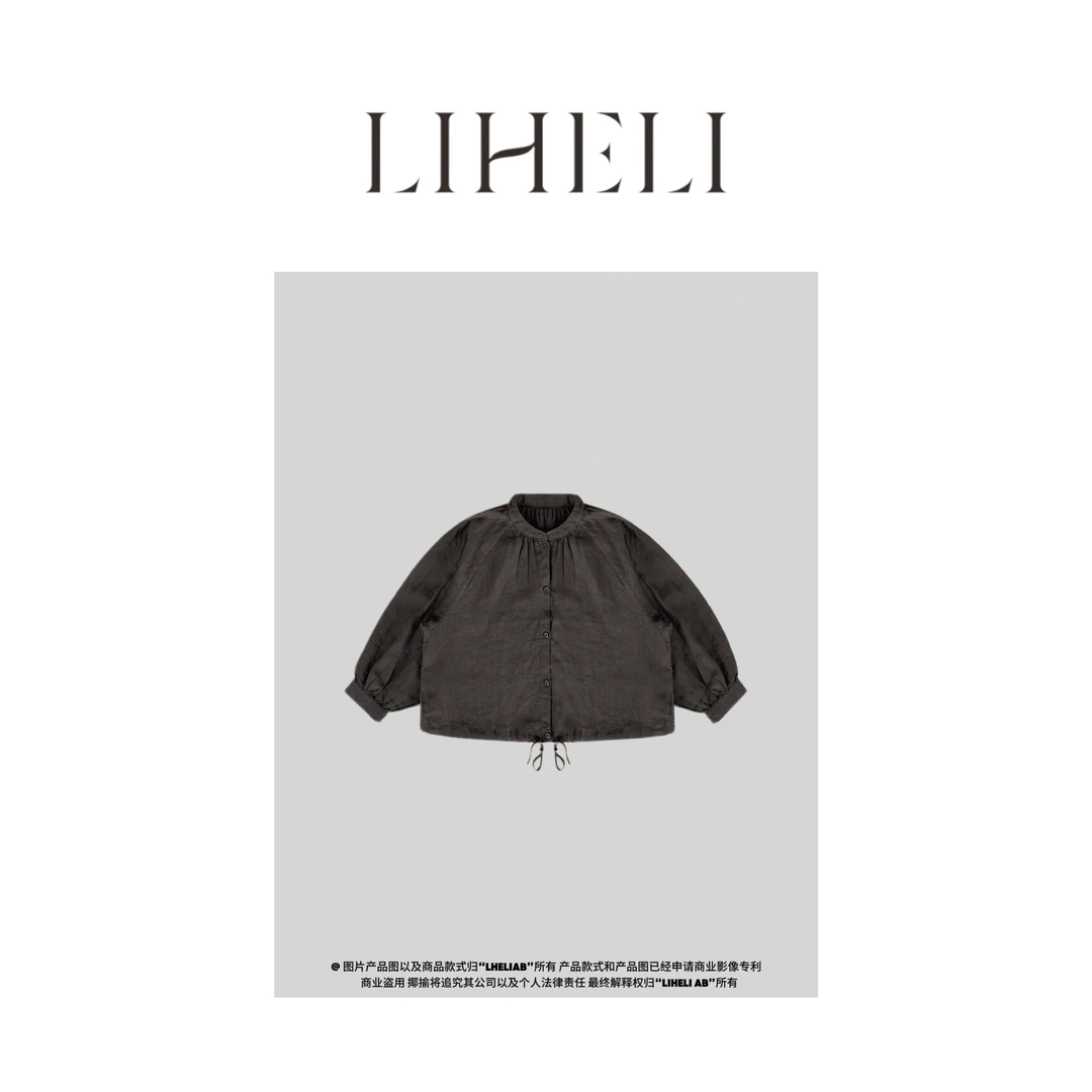 宝儿家-「很有调性」显瘦春夏随性百搭休闲亚麻抽绳罩衫衬衫