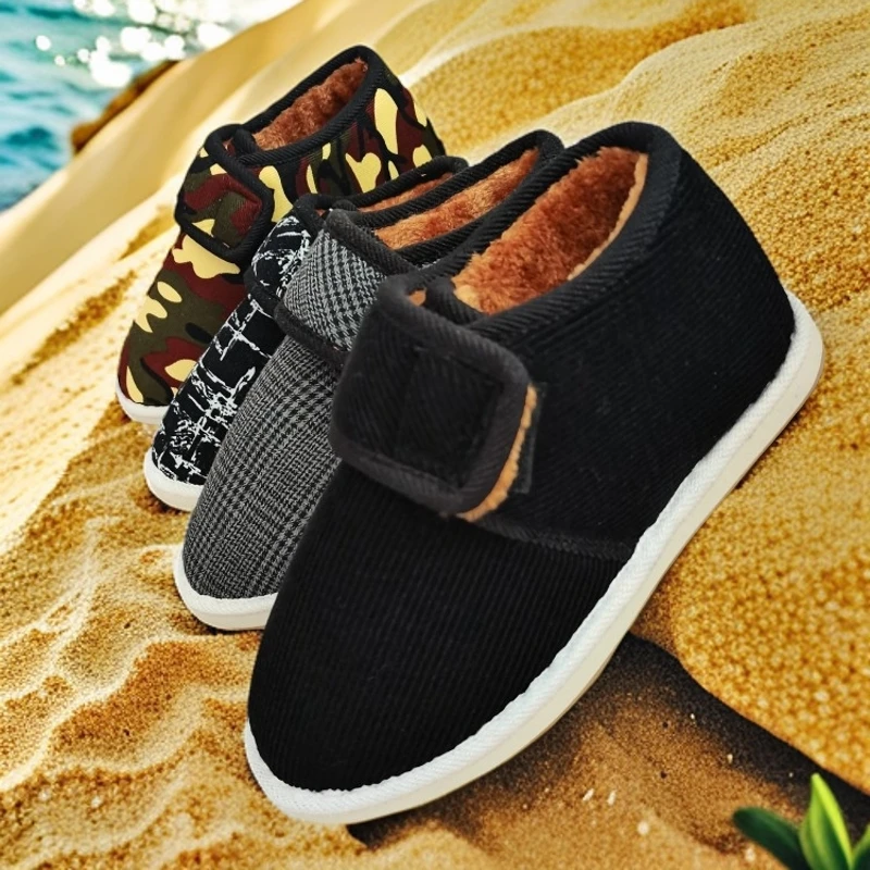 冬季手工棉鞋老北京布鞋男加绒加厚保暖透气中老年爸爸居家棉拖鞋