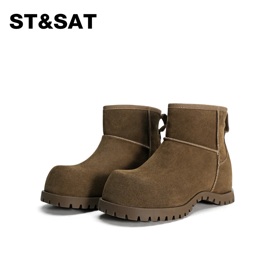 【鹿至】星期六2024冬季中帮雪地靴女保暖复古平底短靴SSC411A710