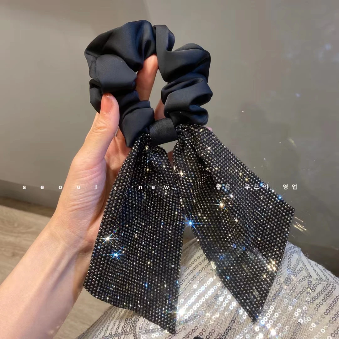 韩国进口爆闪银河系兔耳朵大肠发圈高级感飘带头绳扎马尾大发圈