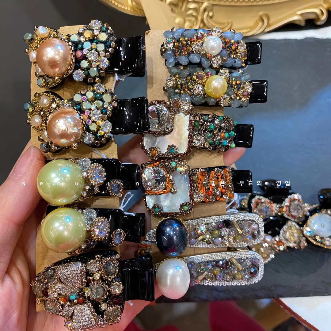 韩国进口高档重手工发夹发饰侧边刘海夹子轻奢鸭嘴夹超美边夹头饰