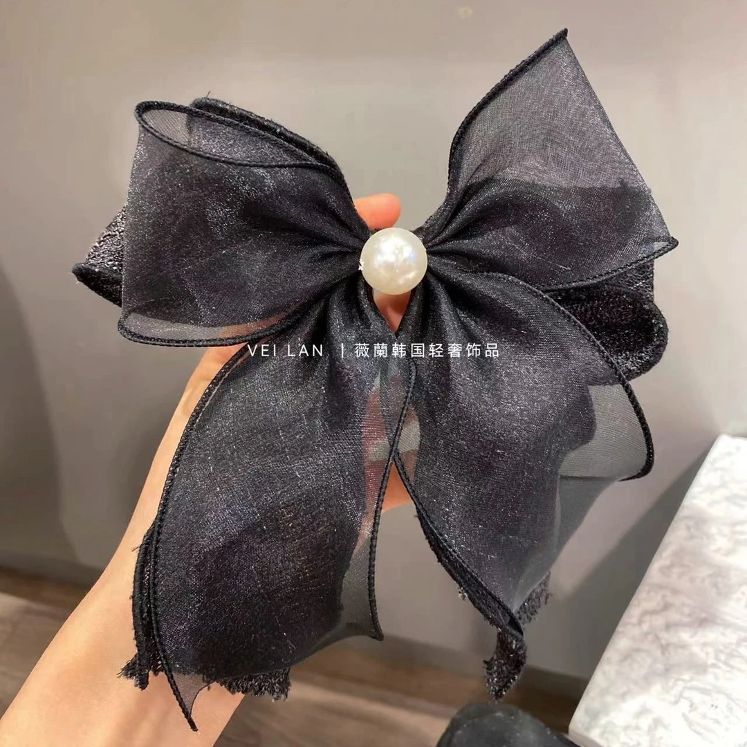 优雅大蝴蝶结发夹网红头饰韩国气质黑色发卡优雅头花后脑勺顶夹子