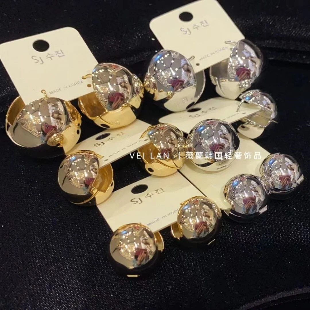 合金耳饰 时尚博主同款ins冷淡风金属圆球耳扣小众设计感耳环耳钉