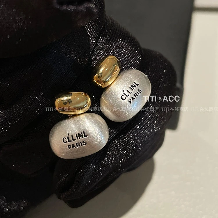 铜合金耳饰 金属拉丝耳环女拼色高级感925银针耳钉法式冷淡风耳饰