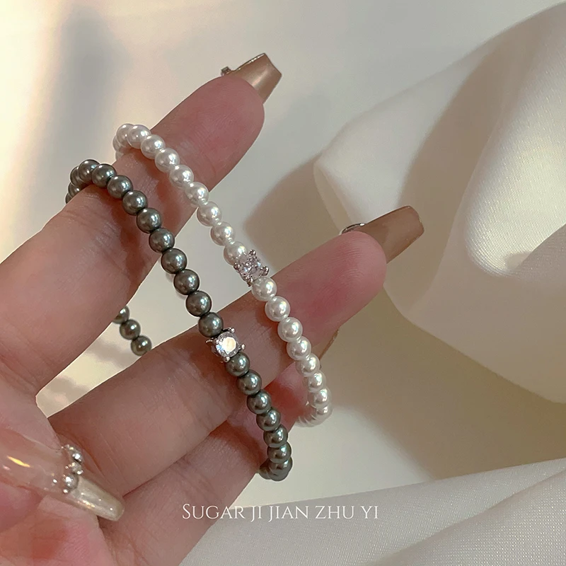 锌合金仿珍珠手链 温柔珠珠手链女生轻奢小众简约百搭闺蜜手饰品