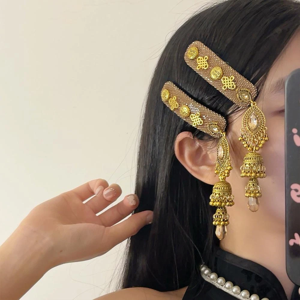 金色流苏发夹女侧边边夹大号气质夹子头饰发饰高级感2024新款高端