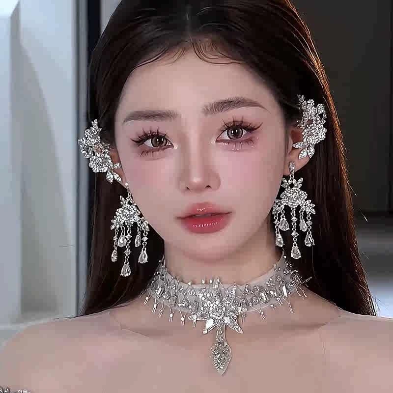 铜合金合成锆石耳饰 日韩婚礼水钻时尚耳夹耳骨夹新娘礼服耳饰女