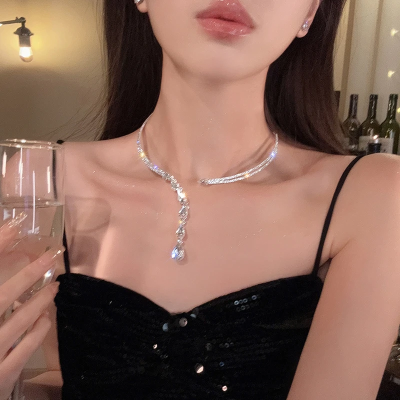 铜合金项链  闪钻流苏发箍项链女两戴轻奢小众高级感项圈个性颈链