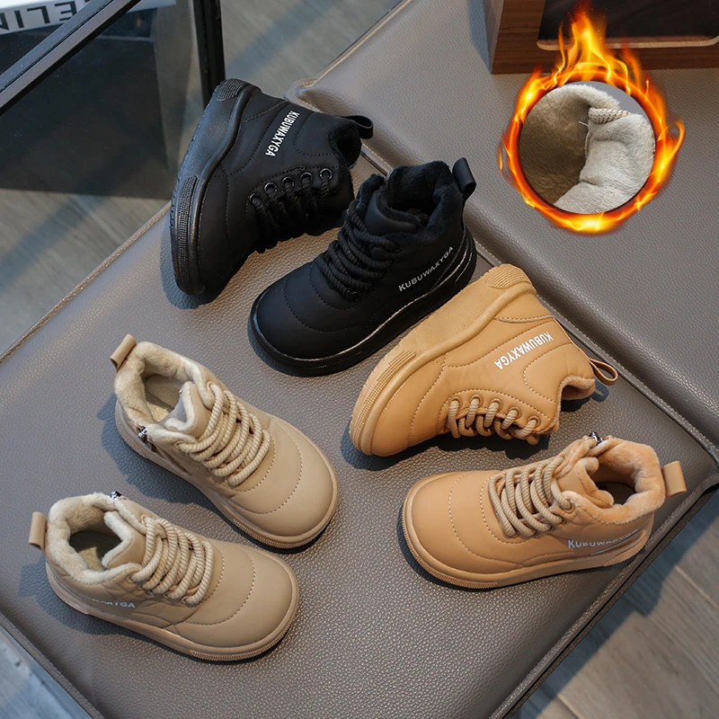 儿童棉鞋加绒加厚百搭保暖秋冬季新款男女童高帮马丁靴面包鞋短靴