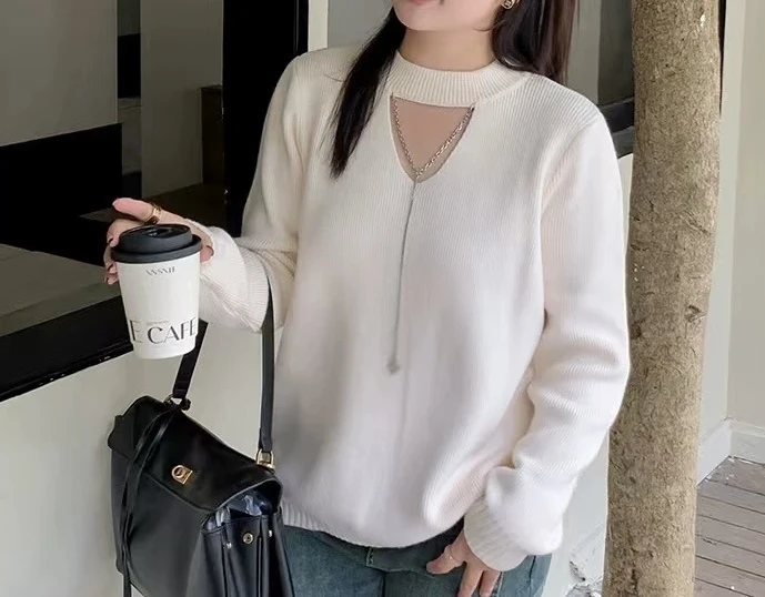 时尚设计感慵懒风针织打底衫