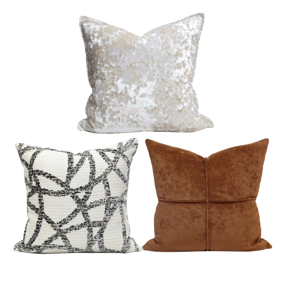 现代简约沙发抱枕靠垫酒店民宿别墅样板房客厅靠枕割绒面料