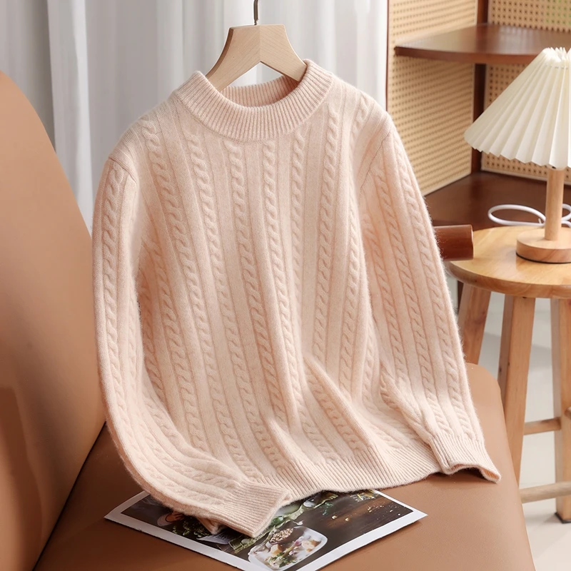 【双股加厚】儿童半高领纯羊毛衫麻花针织秋冬百搭保暖毛衣打底衫