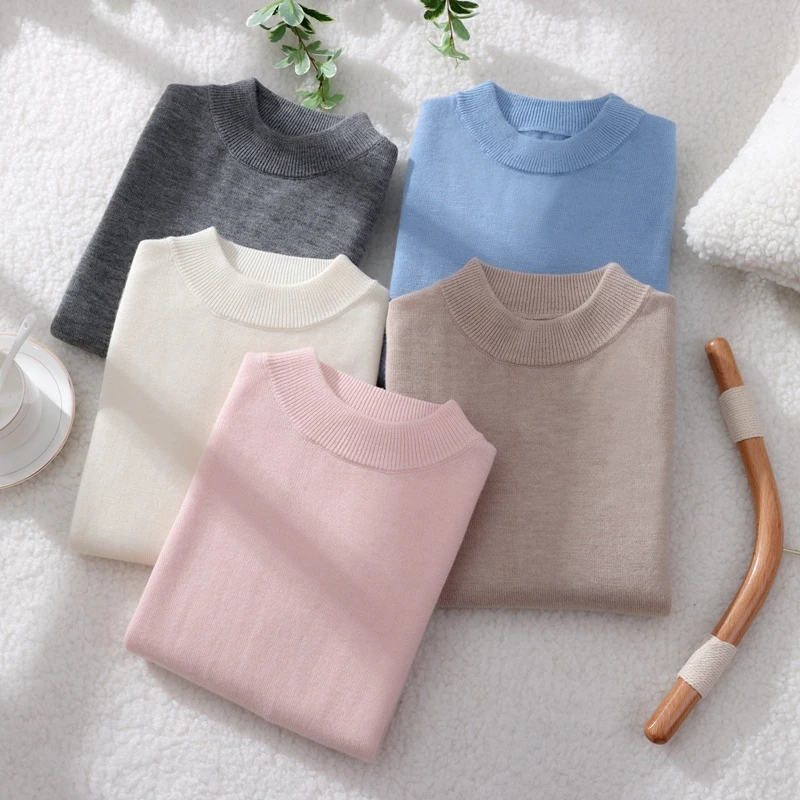 【可机洗】精纺儿童纯羊毛衫毛衣针织衫半高领纯色套头保暖打底衫