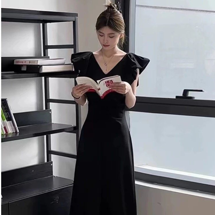 【特价款】法式黑色连衣裙赫本风范气质高级感长裙时尚端庄小黑裙