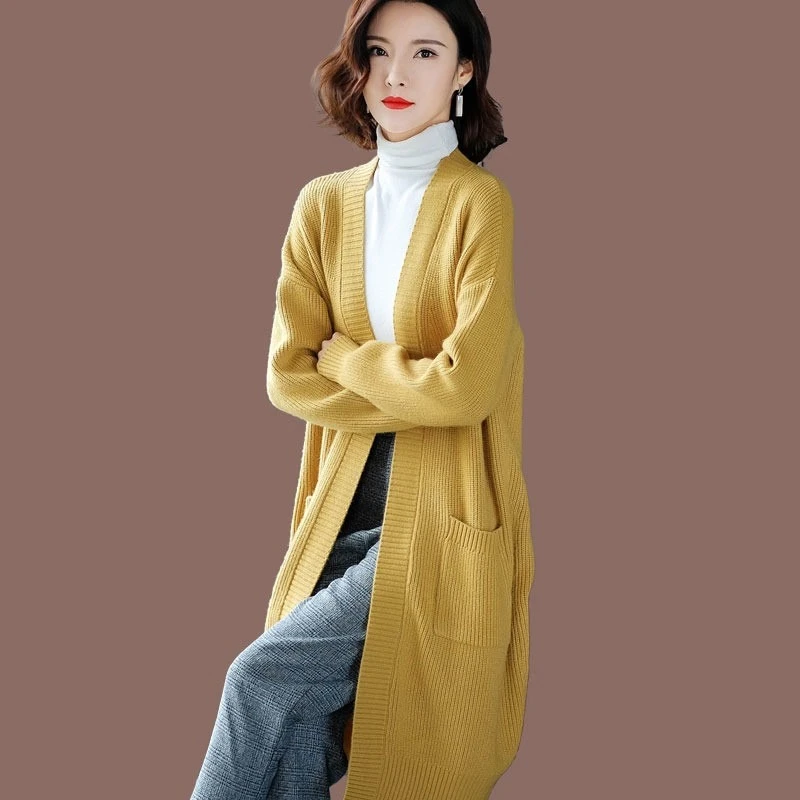 早秋装2023新款女士毛衣针织开衫中长款羊毛披肩春秋外套长款外搭