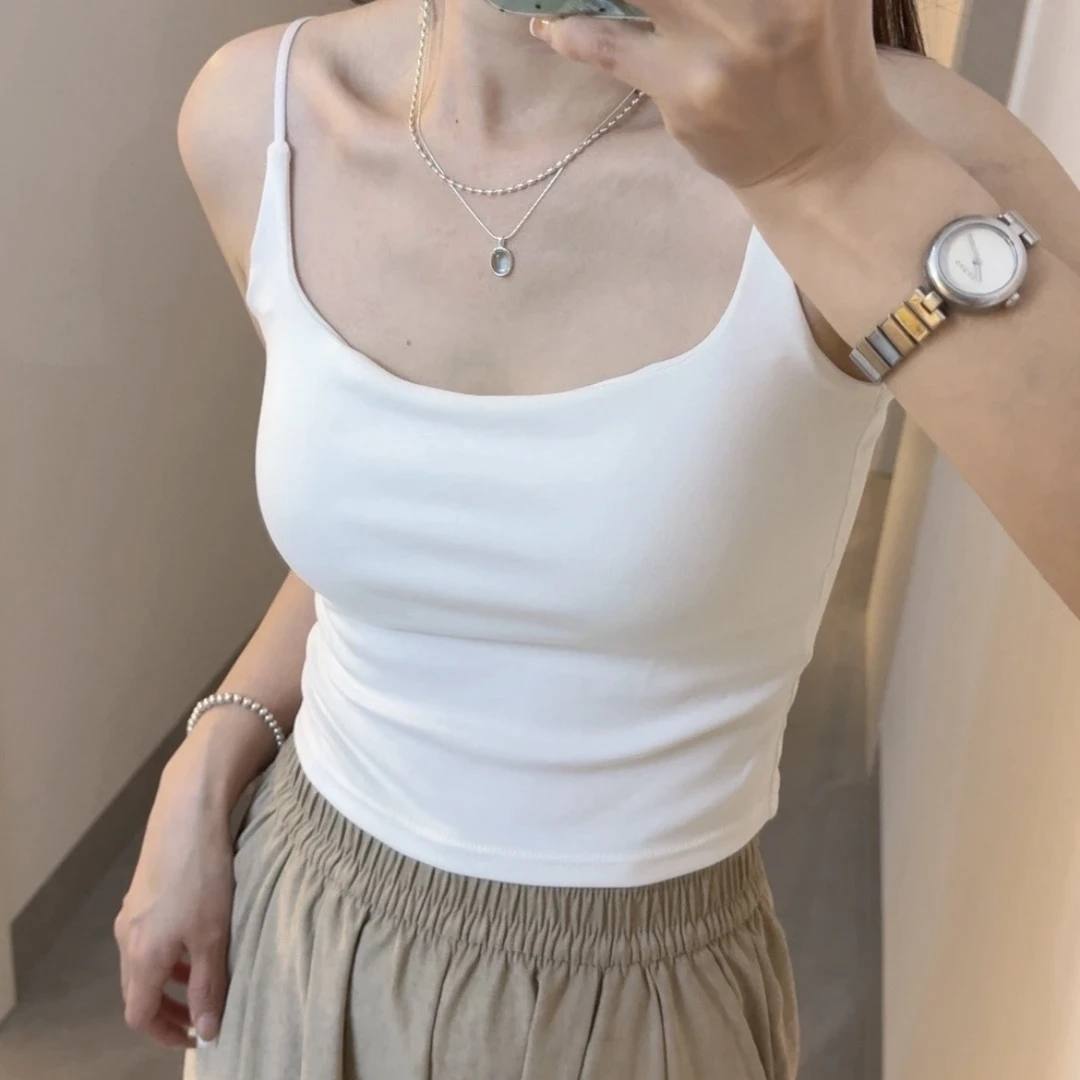 简约春夏美背女纯色U字型无袖吊带紧身上衣瑜伽外穿短款抹胸内搭