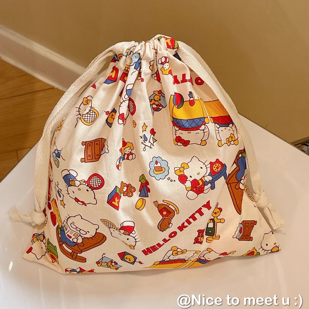 可爱卡通印花棉布高颜值束口袋旅行抽绳收纳袋学生长方形收纳袋女