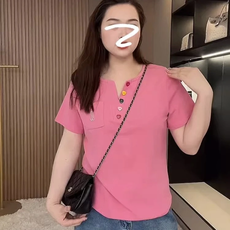 大码女装宽松正肩白色短袖t恤女小众设计感夏季胖mm遮肉显瘦上衣