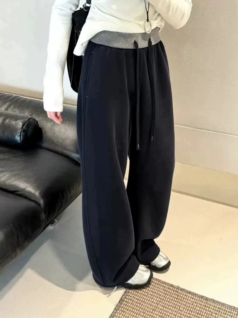 秋季保暖阔腿裤休闲裤秋冬外穿韩版宽松显瘦长裤加绒