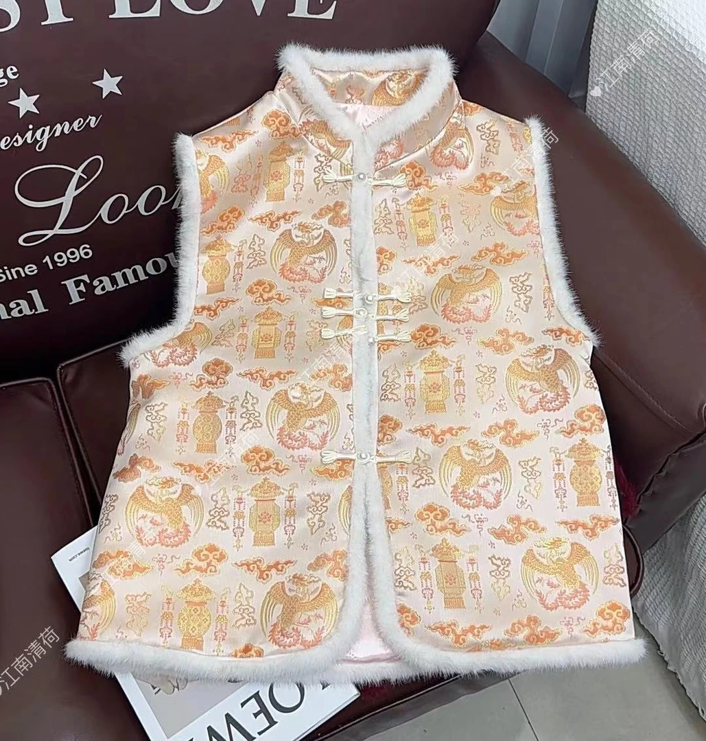 【张灯结彩】冬季新款时尚百搭中式重工织花气质加厚中国风夹棉马甲