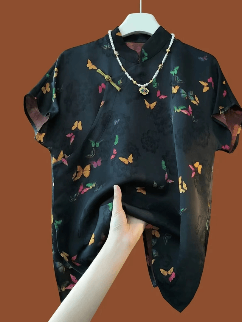 【彩蝶】 2024新款重磅新中式夏季提花国风斜襟衬衣提花