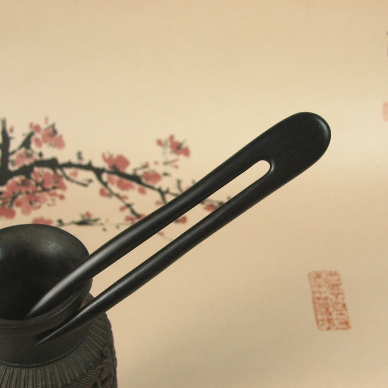 13cm檀木U型盘发木簪手工简约古风双钗盘发簪 4074