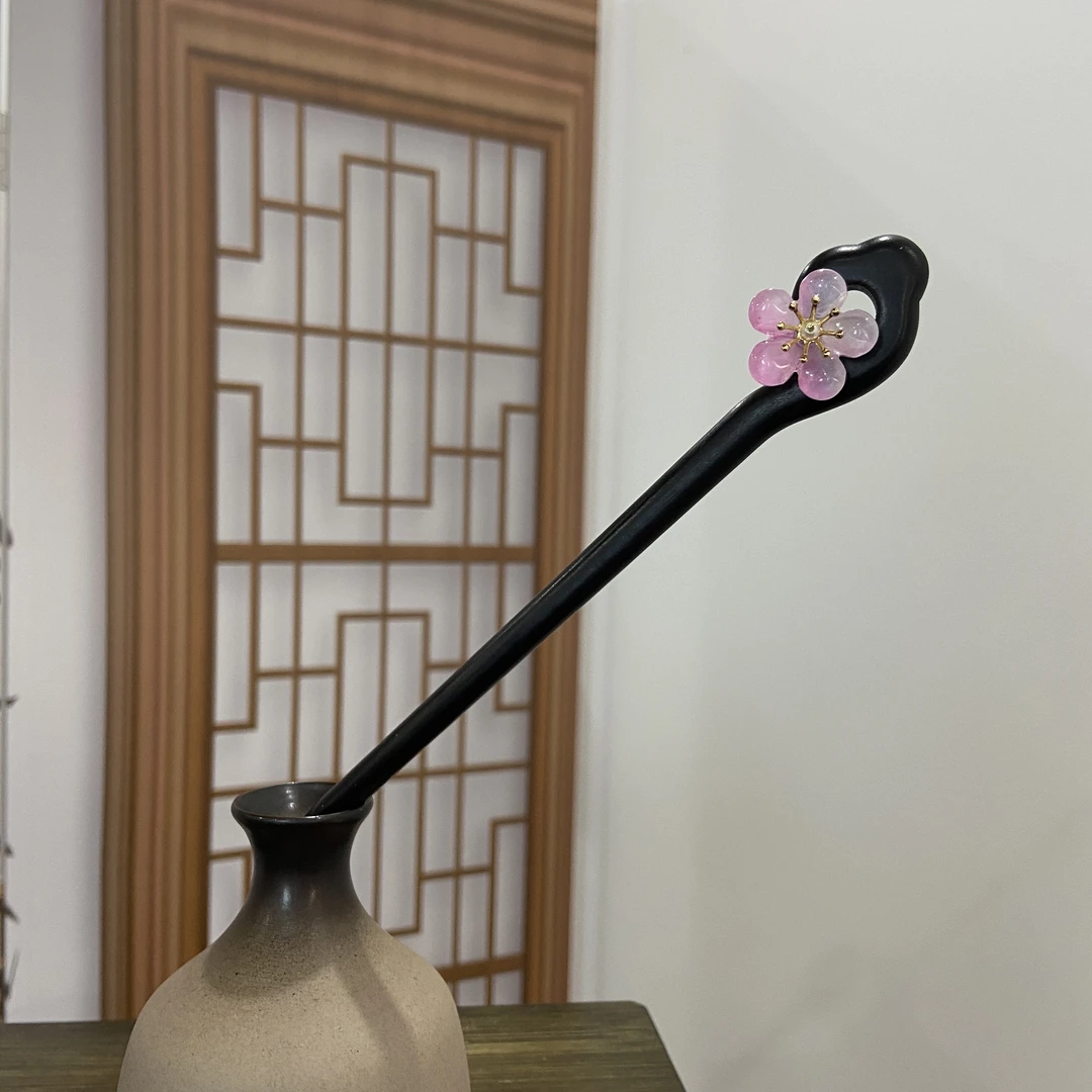 天然黑檀木发簪18cm【花语】日常简约百搭盘发簪9244