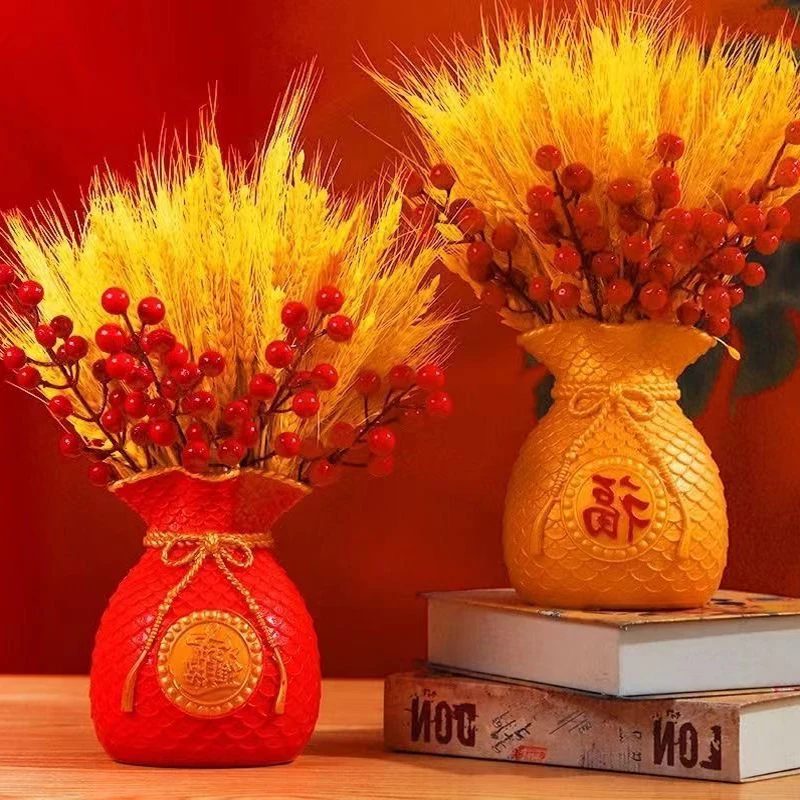 福袋插花客厅玄关电视柜摆件花瓶发财果麦穗乔迁之喜开业喜庆礼品