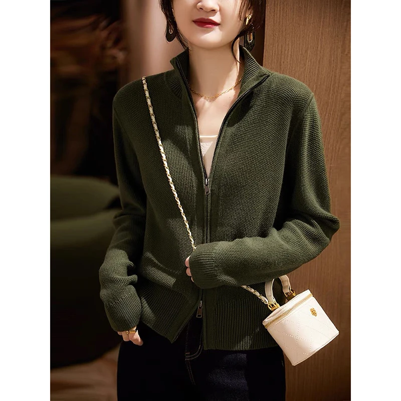 早秋时尚气质显瘦拉双开链针织外套-XZ165