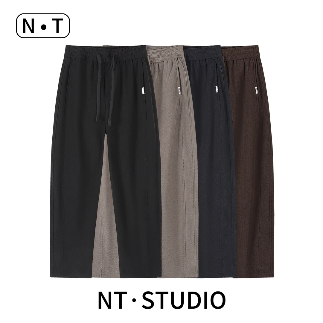 2024秋季新款条纹木棉绒男裤简约宽松时尚舒适日常百搭长裤