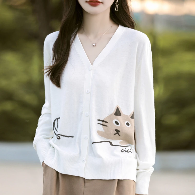 【蚕丝羊毛】羊毛蚕丝小猫毛针织衫女春季新款长袖