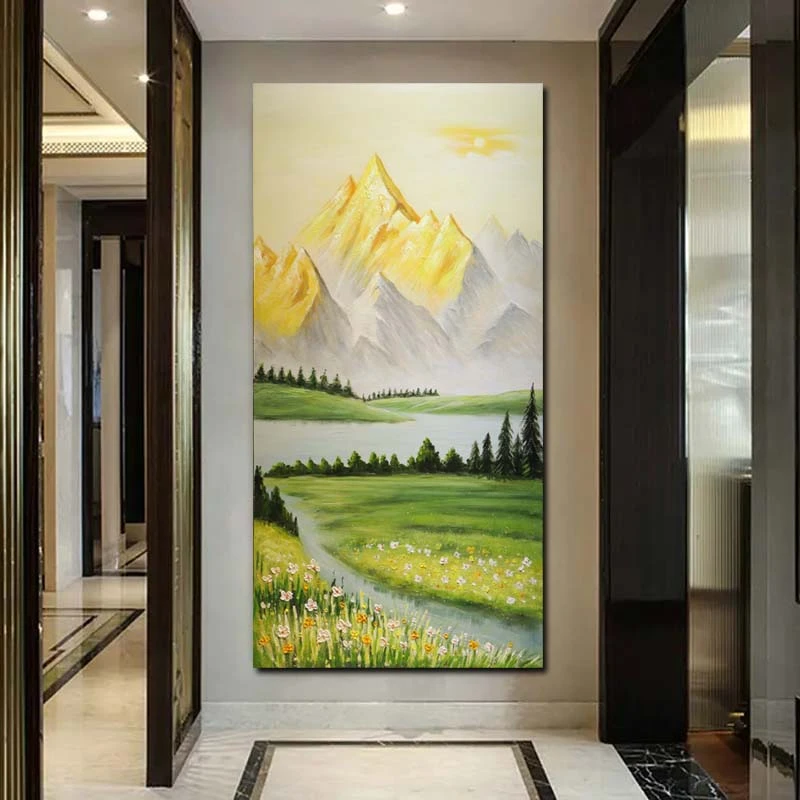 可定制油画客厅装饰画高级感肌理玄关走廊过道挂画日照金山风景画