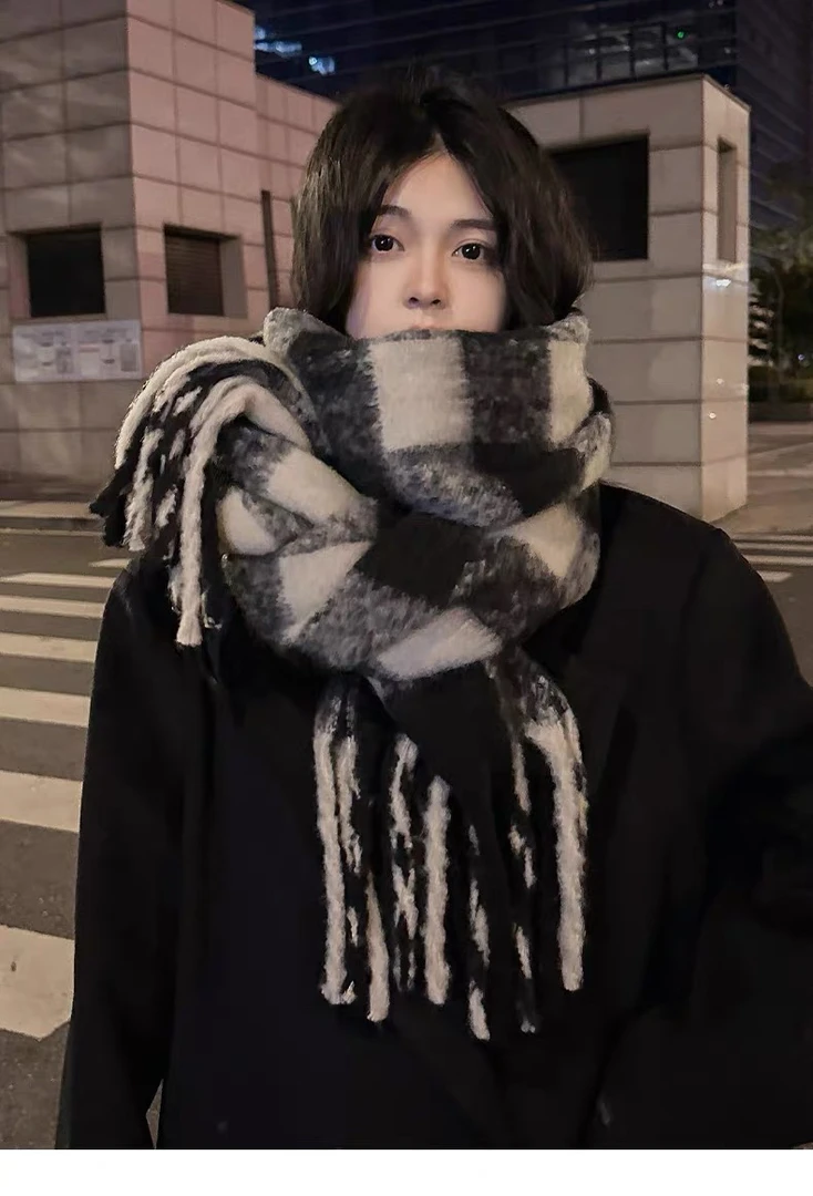 RICHINCHEESE百搭温柔复古格子高级感加厚保暖围脖围巾女冬季情侣