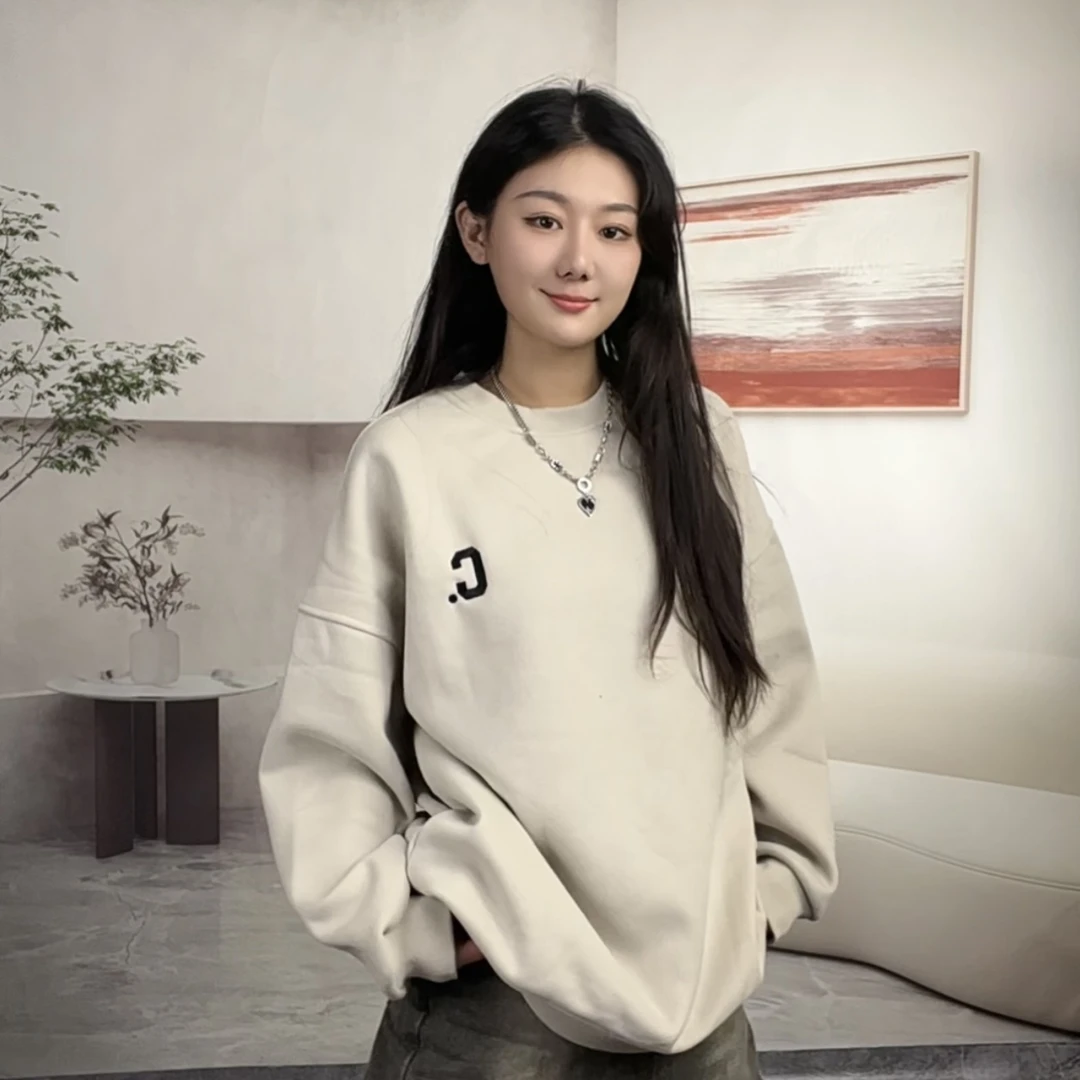 圆领加绒加厚C.字母秋冬时尚卫衣男女爆款宽松上衣休闲ins